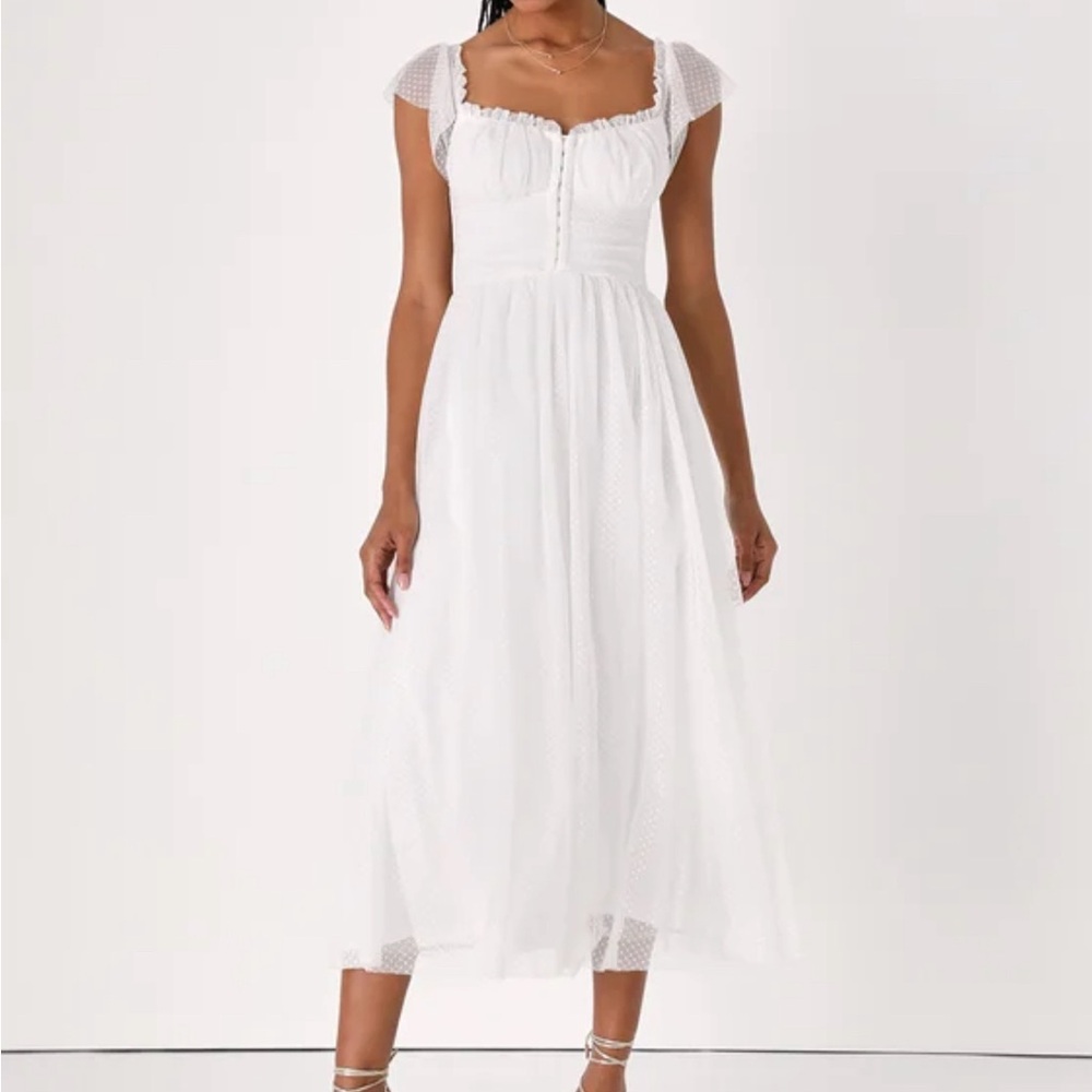 Lulu's White Swiss Dot Midi Dress